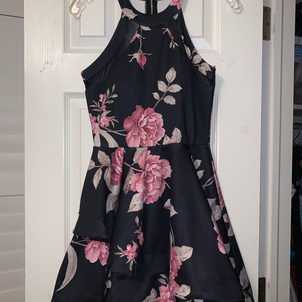 High neck Short flower dress